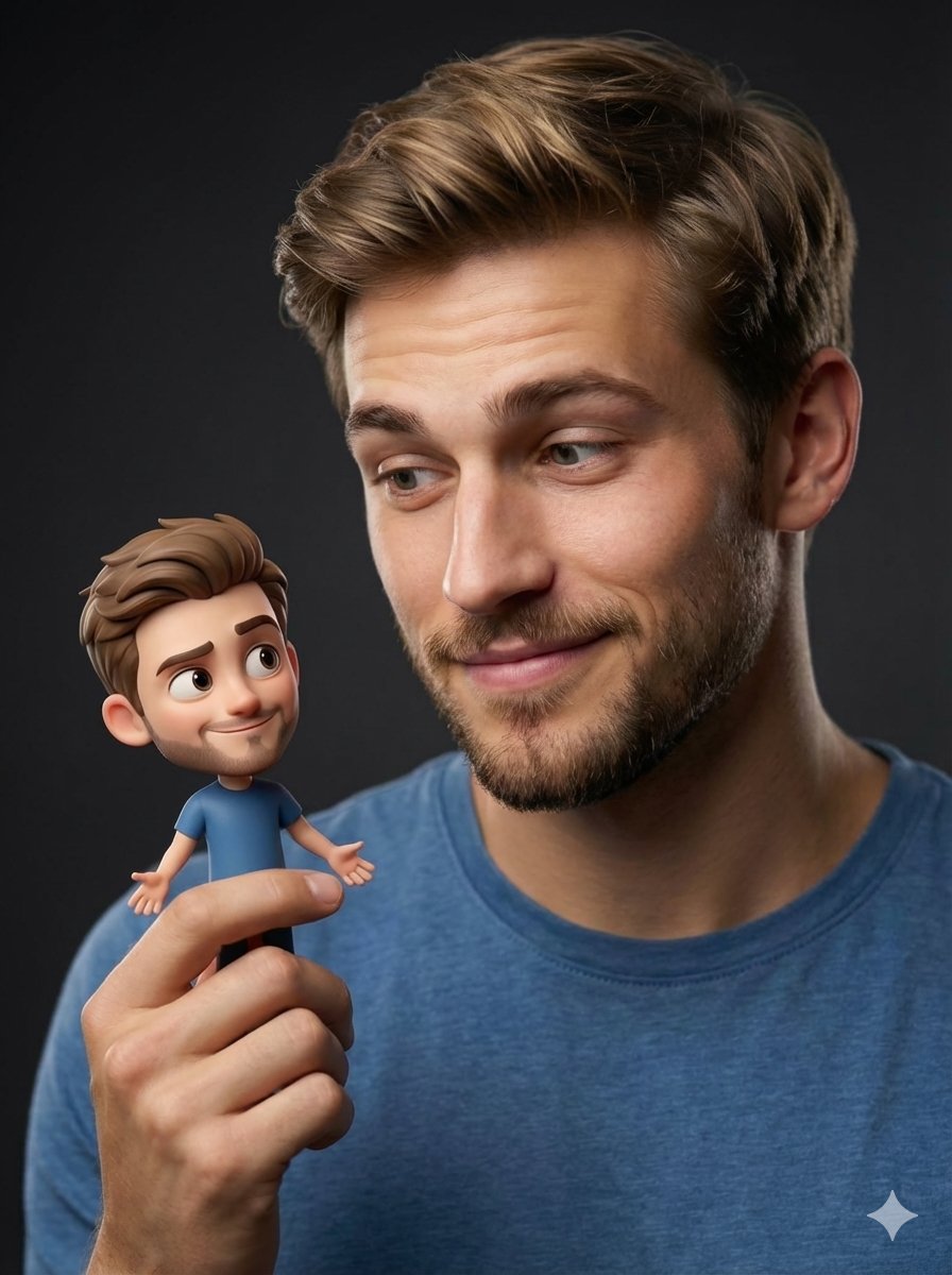 Hyperrealistic Portrait with 3D Cartoon Miniature