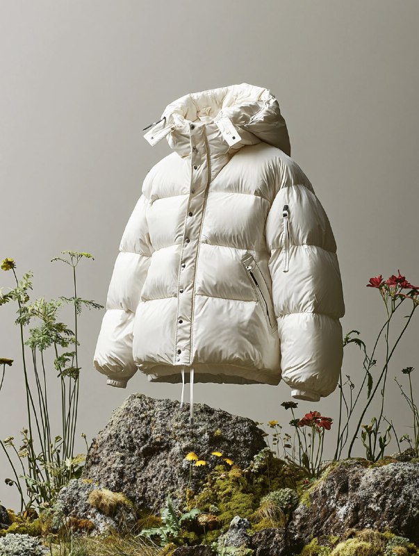 Nature-Inspired White Down Jacket Photography