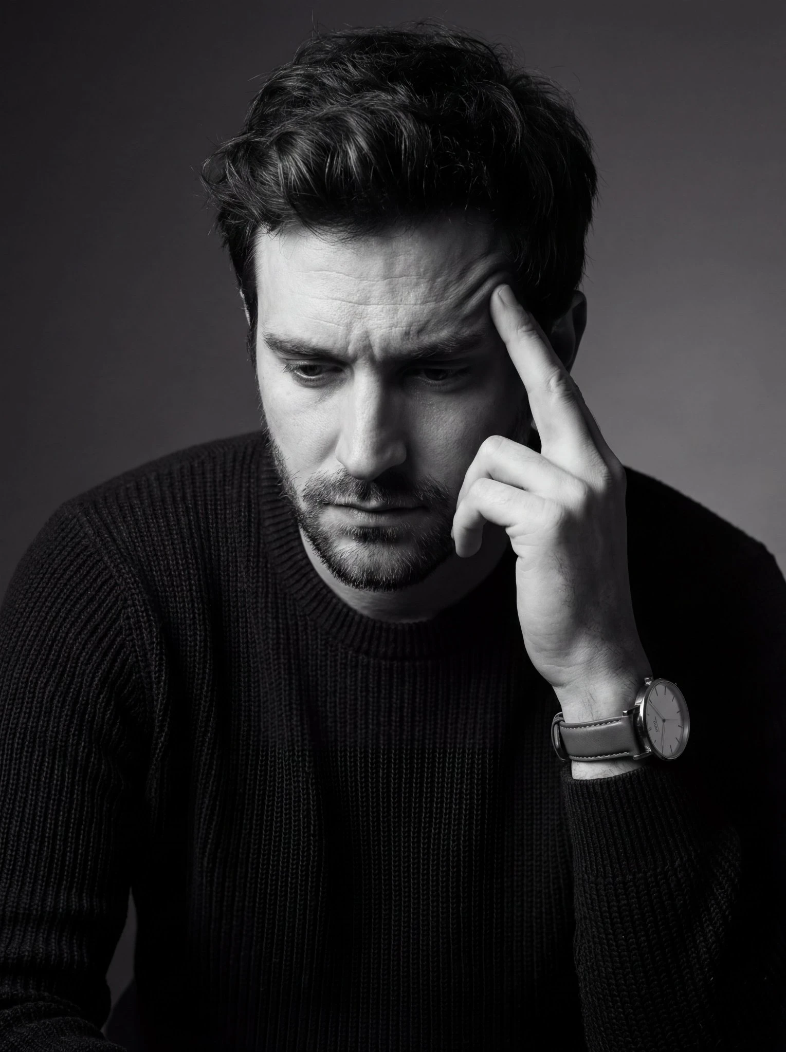 Introspective Male Portrait Photography in Black and White Art Style