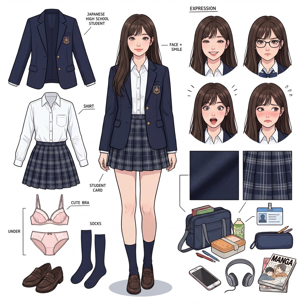 Japanese High School Student Character Concept Decomposition