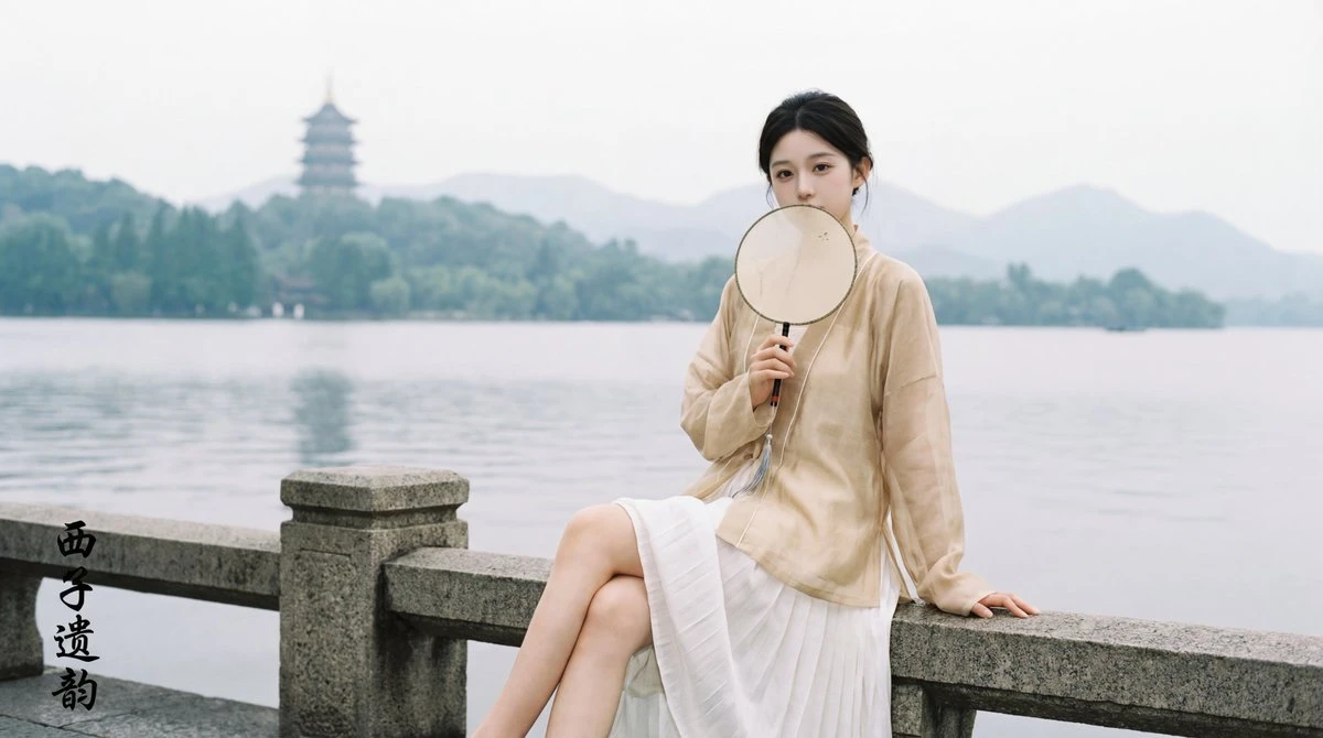 Jiangnan Woman in Hanfu at West Lake Broken Bridge