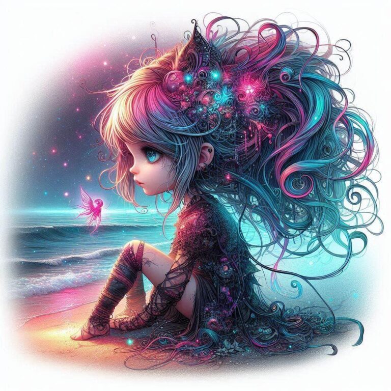 Gothic Kawaii Girl by the Ocean