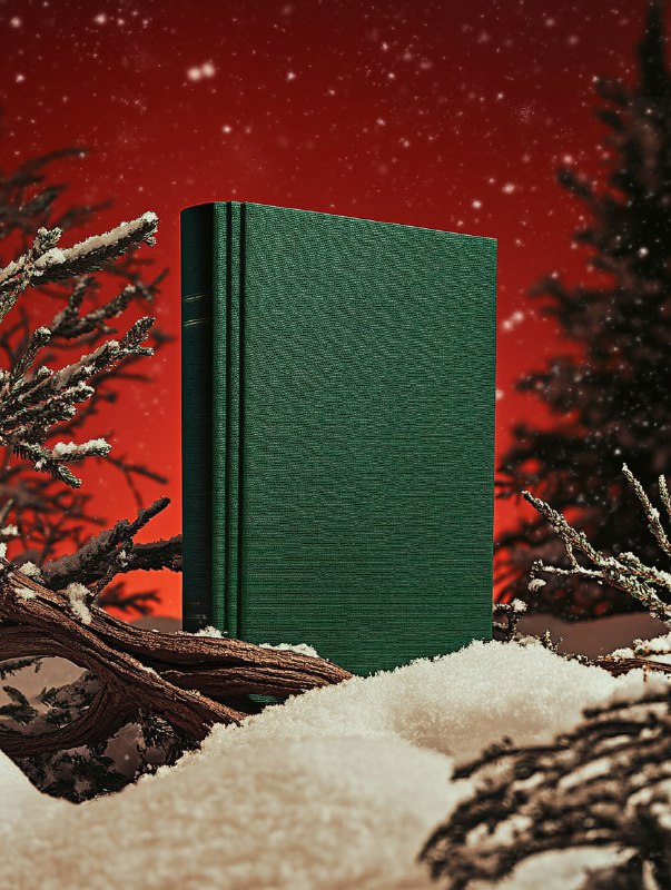 Surreal Green Book on Branches in Snowy Christmas Night