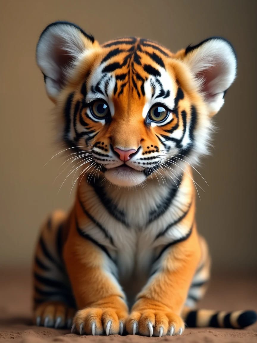 Charming Close-Up Portrait of Tiger Cub