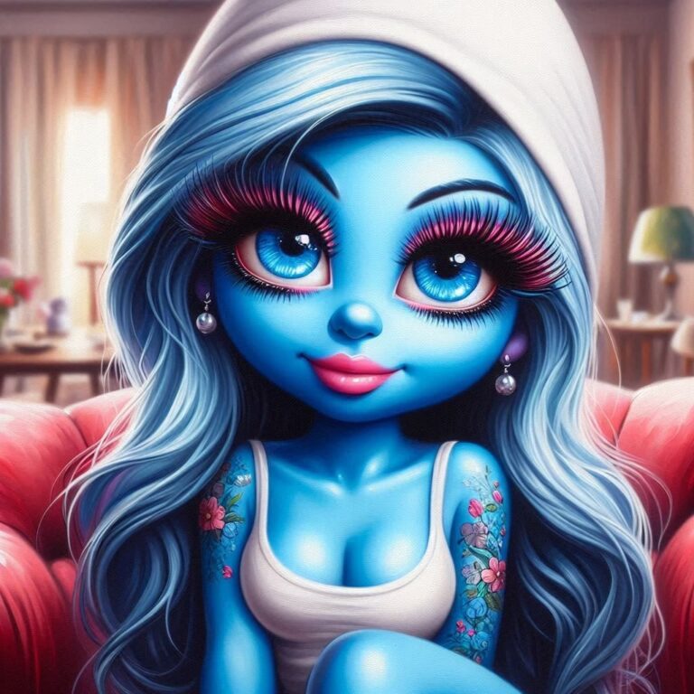 Whimsical Smurfette Oil Painting Portrait
