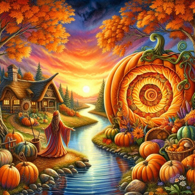 Whimsical Autumn Harvest Scene Painting