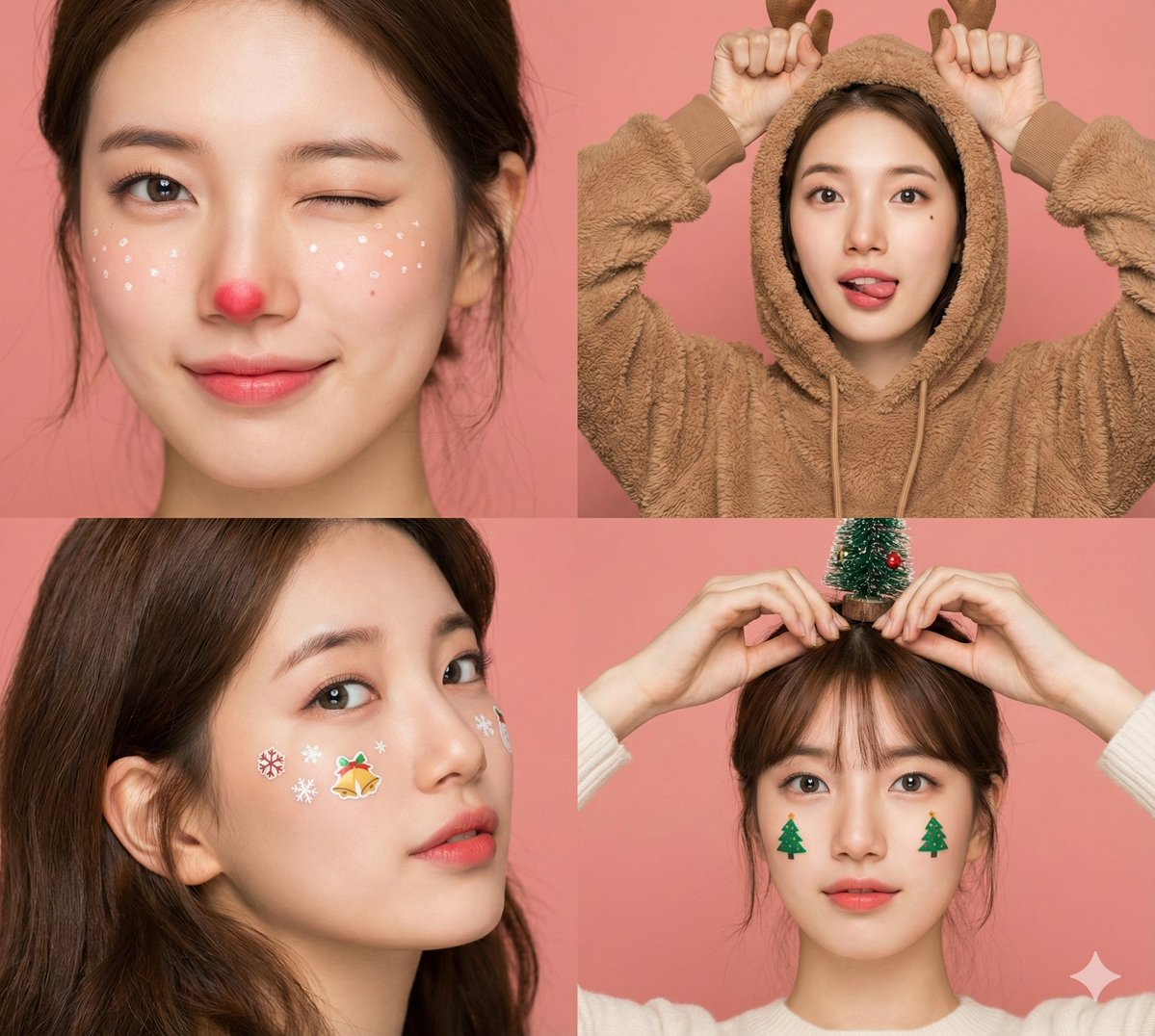 (Masterpiece, best quality, ultra-detailed, 8k resolution). A photorealistic 4-panel split-screen collage feat