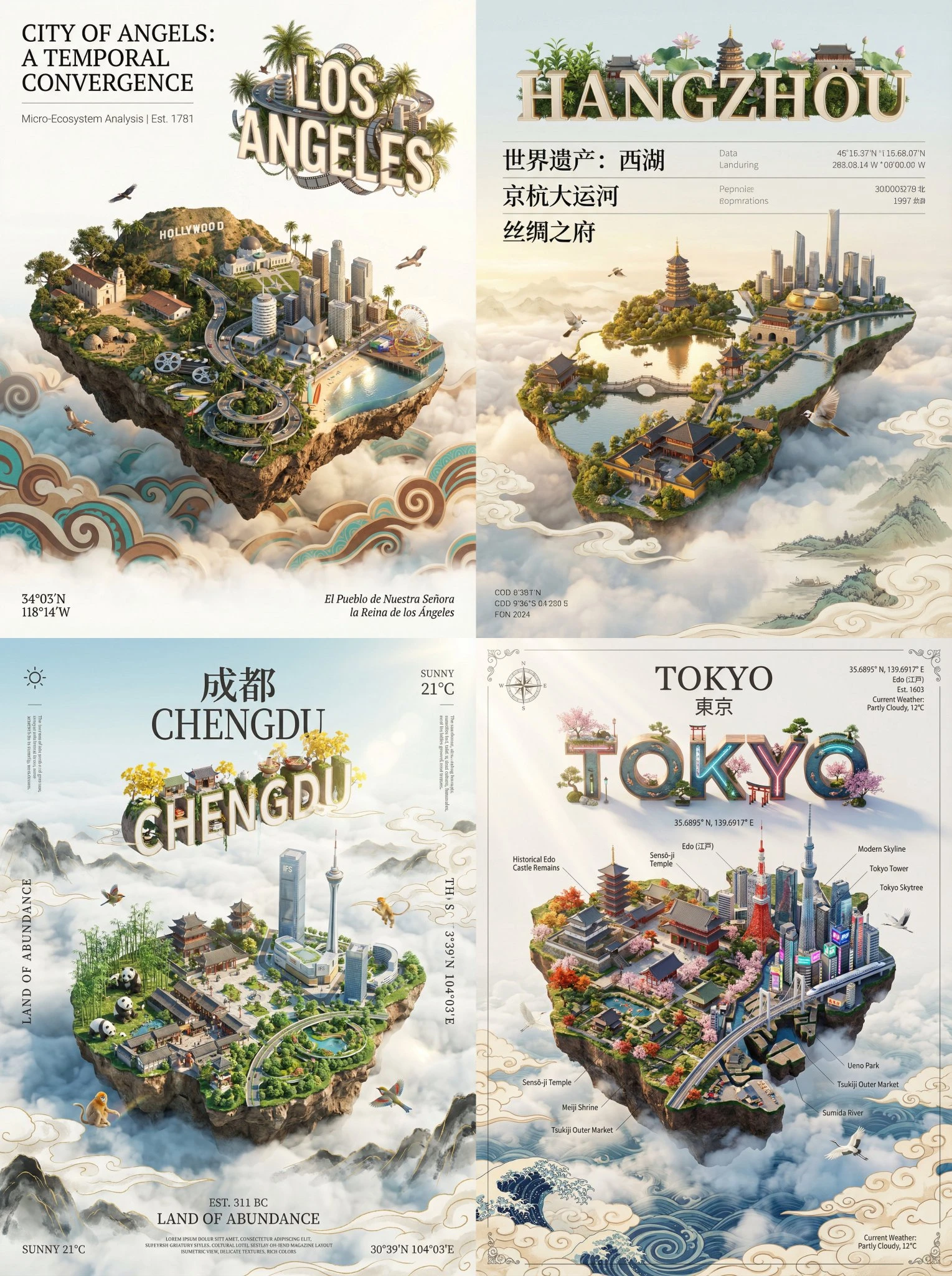 Micro Island City Digital Art Poster