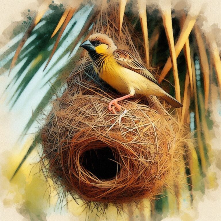 Vibrant Weaverbirds on Coconut Tree