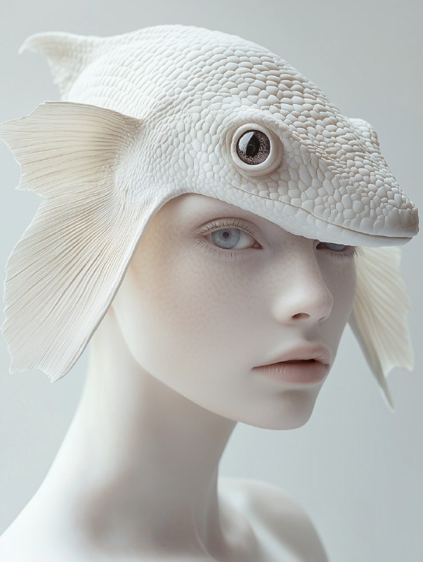 Albino Fantasy Woman in Iridescent Veil