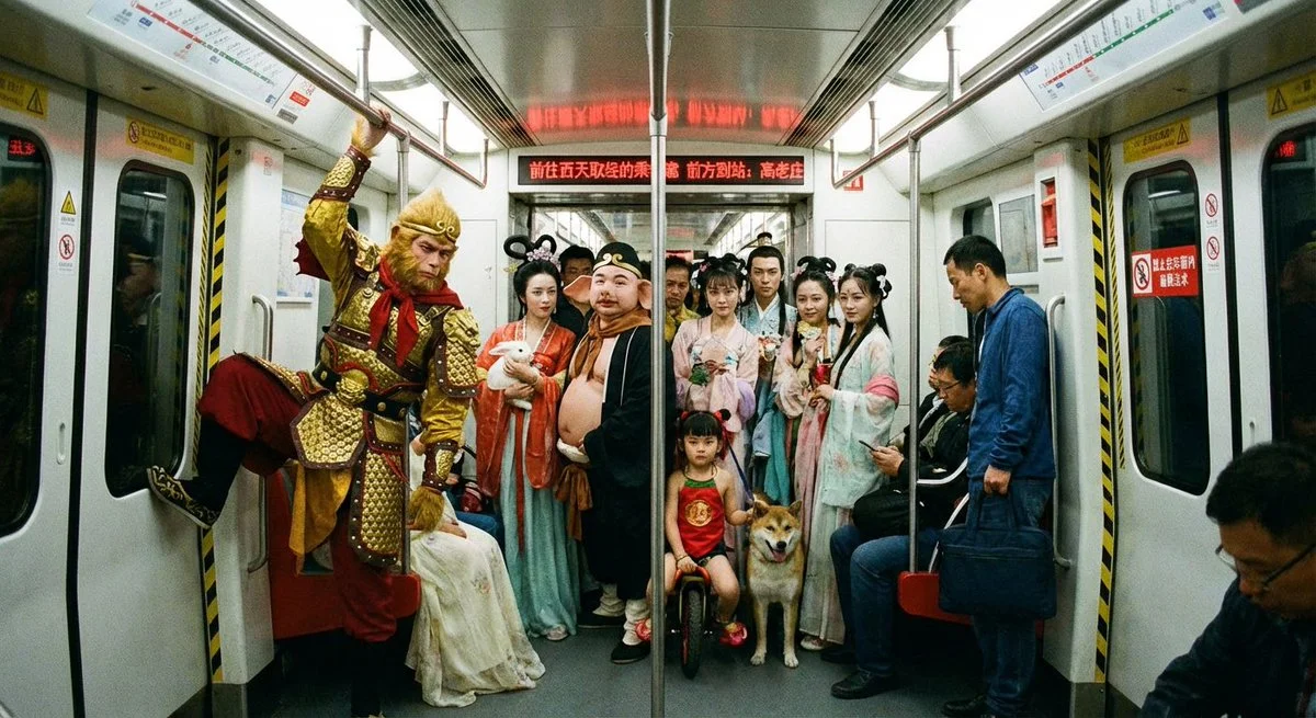 Mythical Characters Ride Beijing Subway to Gaolaozhuan