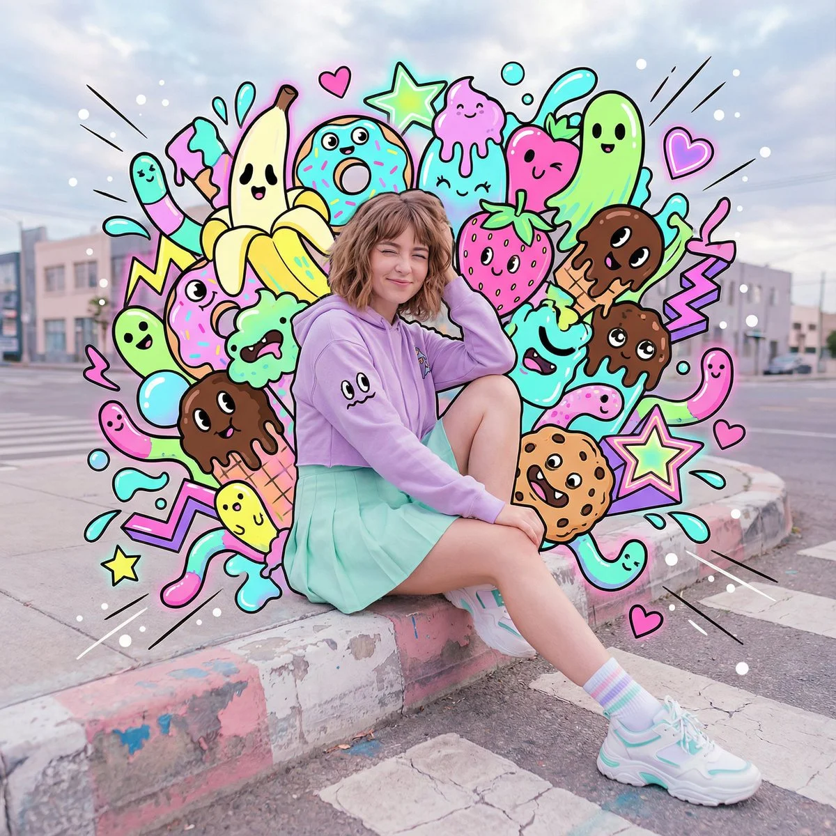 Neon Sweets-Monster Pop-Art Street Photography with a Cute Young Woman