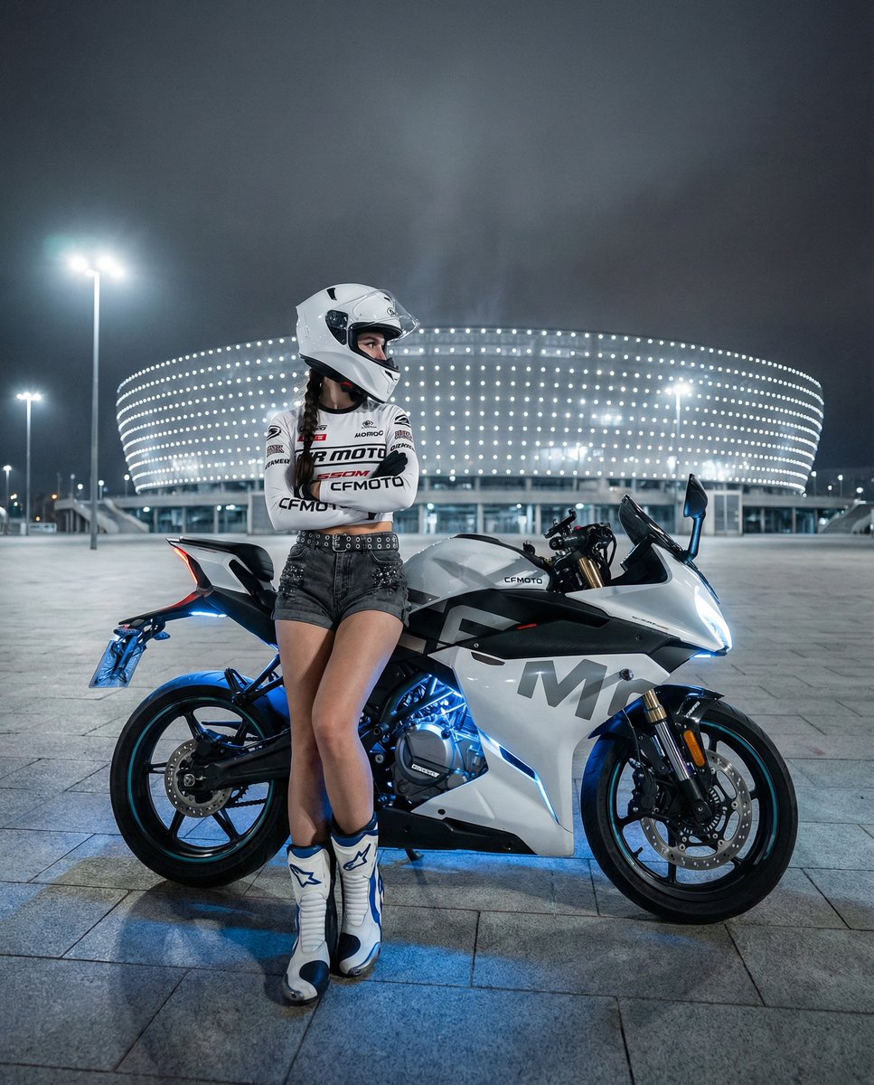 Nighttime Urban Female Motorcyclist