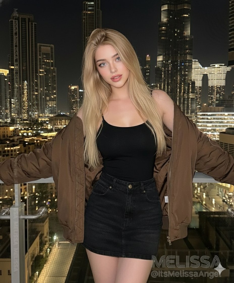 Photorealistic Cinematic Fashion Portrait of Blonde Model in Dubai Night