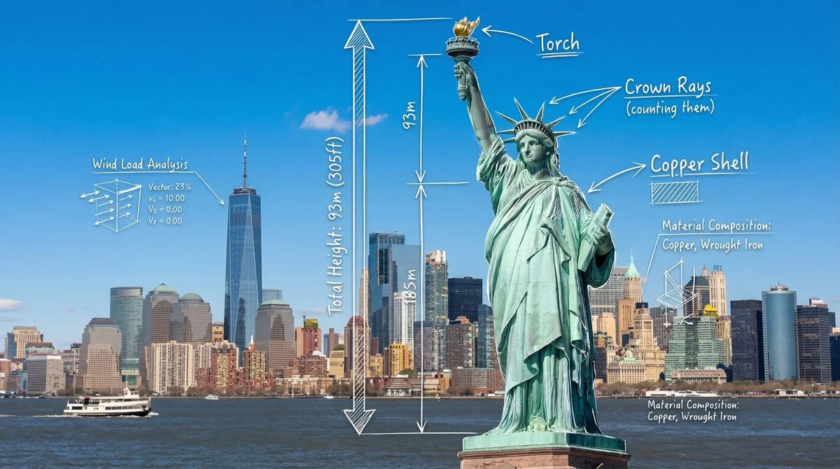 Photorealistic Wide-Angle Landscape of the Statue of Liberty with Augmented Reality Overlay