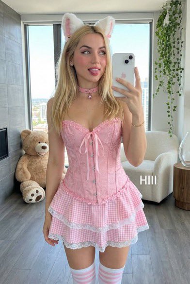 Playful Blonde Cat Girl Mirror Selfie