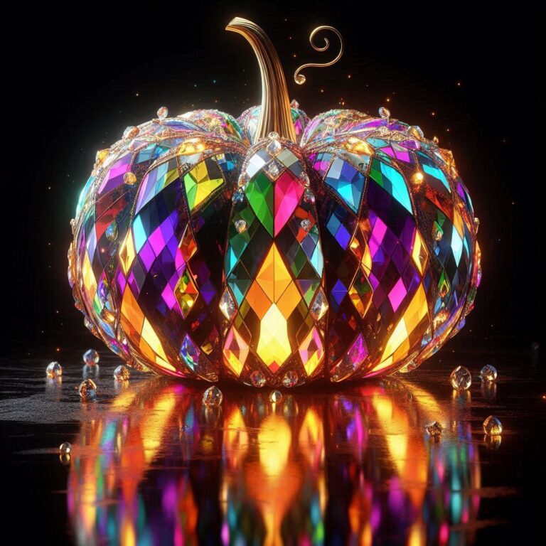 Rainbow Glass Pumpkin with Gold Stem Reflections