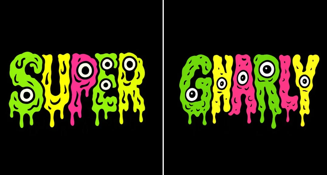 Psychedelic Grotesque Cartoon 'GNARLY' Text Design