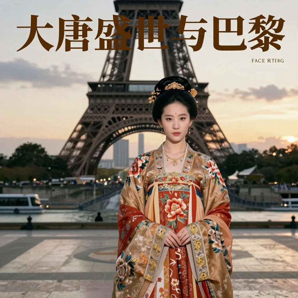 Realistic Photo of Tang Dynasty Prosperity and Paris, COSMO Fashion Magazine-Level Design
