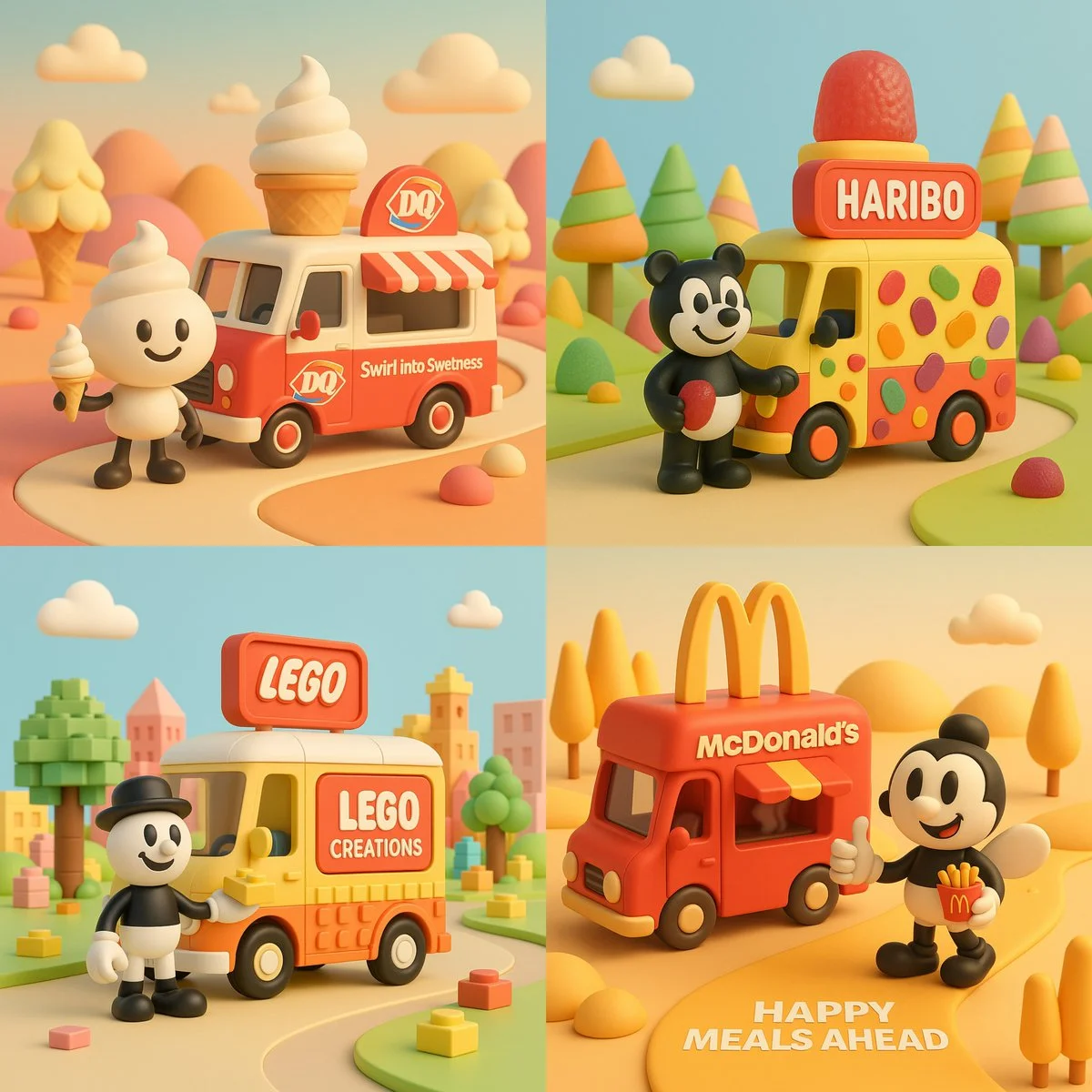 Retro Food Truck with Cartoon Character Illustration