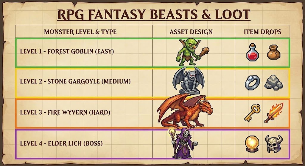 RPG Fantasy Game Monster Asset Sheet