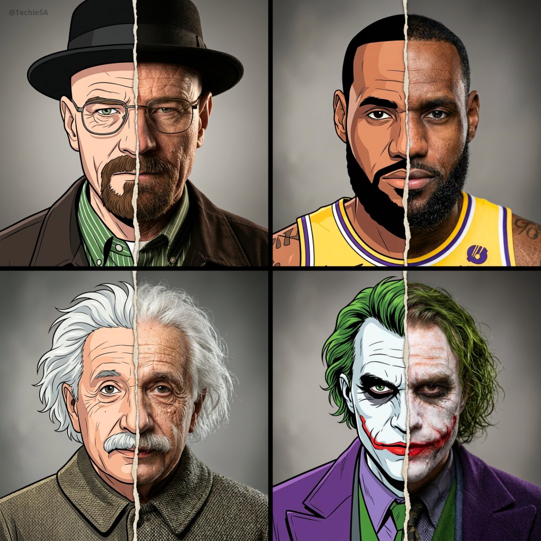Split Portrait: 2D Cartoon vs Hyper-Realistic