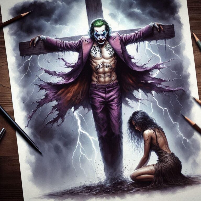 Hyper-Realistic Joker with Woman at Cross