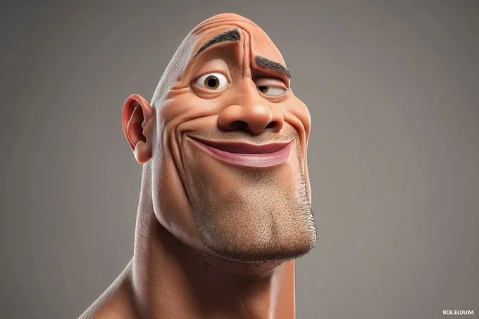 Stylized 3D Caricature of a Celebrity with Oversized Head and Expressive Features