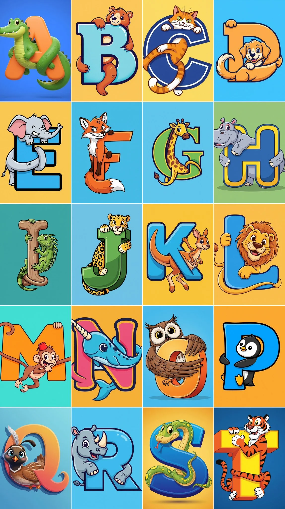 Stylized Capital Letter with Intertwined Cartoon Animal