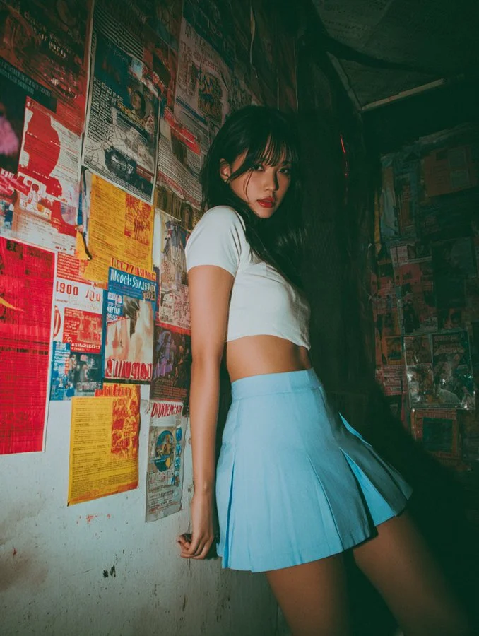 Subject with Long Dark Hair in Vintage Urban Setting