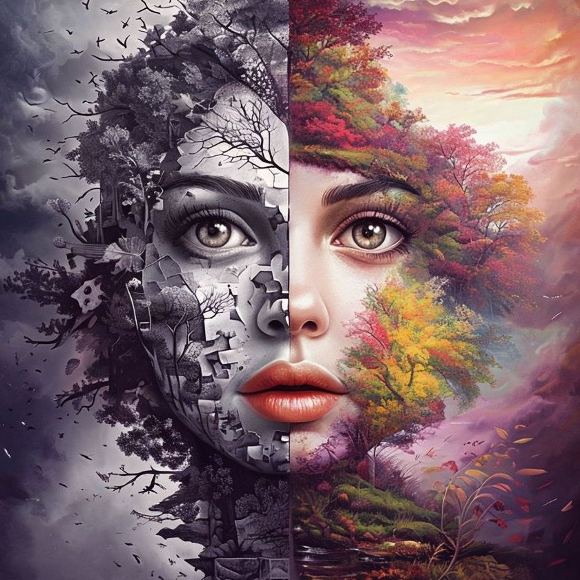 Surreal Double-Exposure Portrait: Half Dark, Half Hope