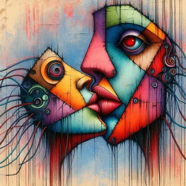 Abstract Beauty Lady with Mixed Media Face
