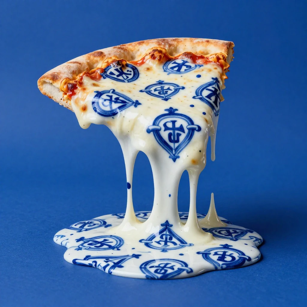 Surreal Studio Photograph of Pizza Slice with Molten Cheese Substance