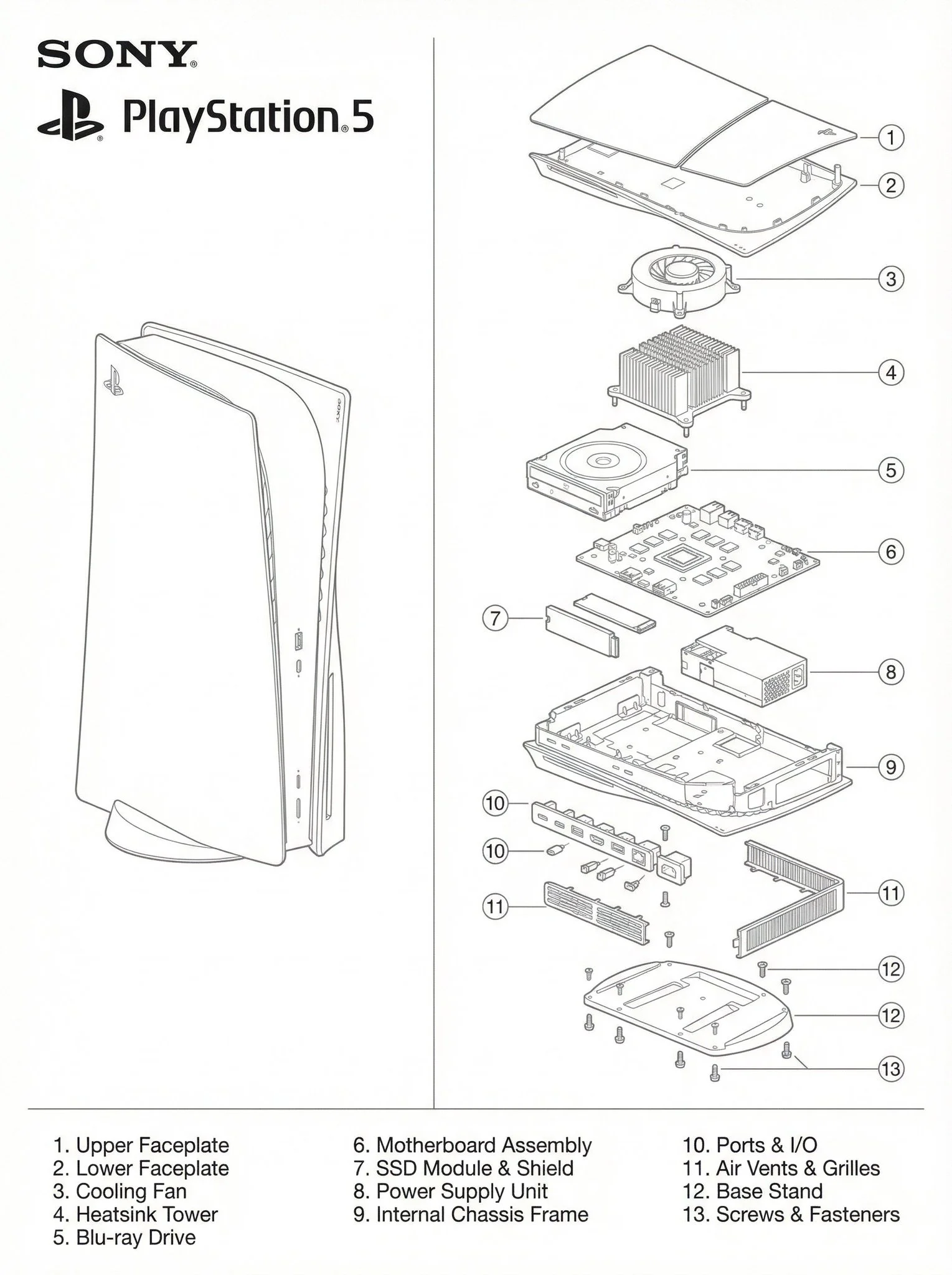 Technical Blueprint Diagram of Sony PlayStation 5 Console Matching PlayStation 1 Schematic