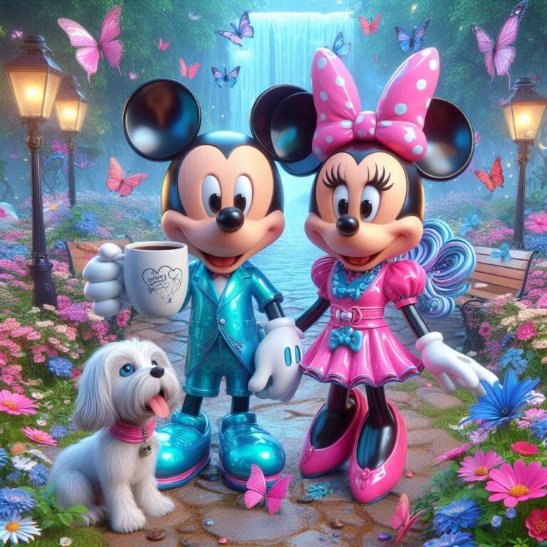 Whimsical Characters in Glossy Outfits Scene