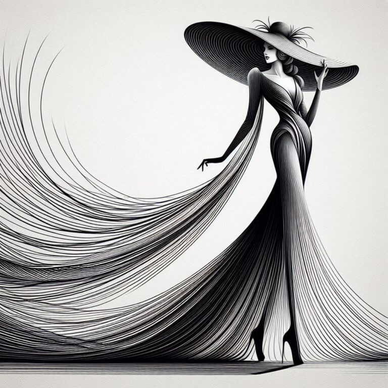 Black-and-White Tall Woman in Criss-Cross Lines