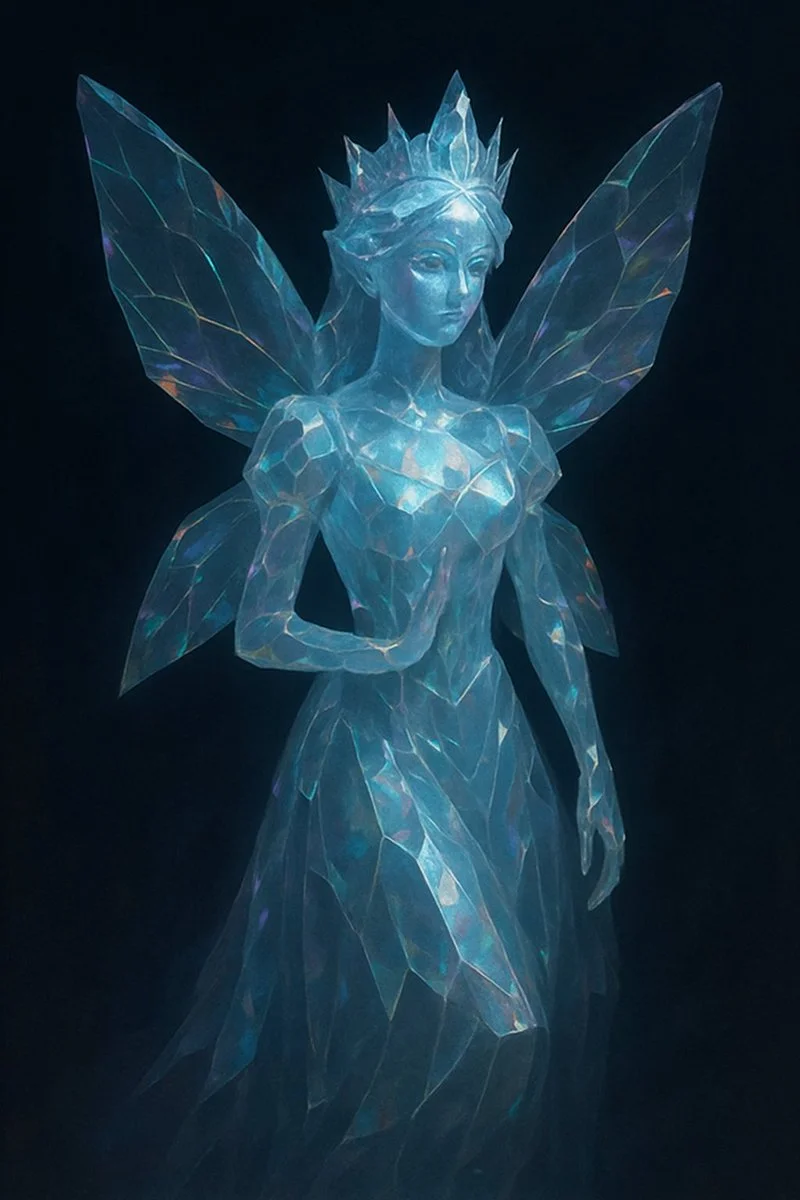 Translucent crystalline form with beveled edges, inner glow
