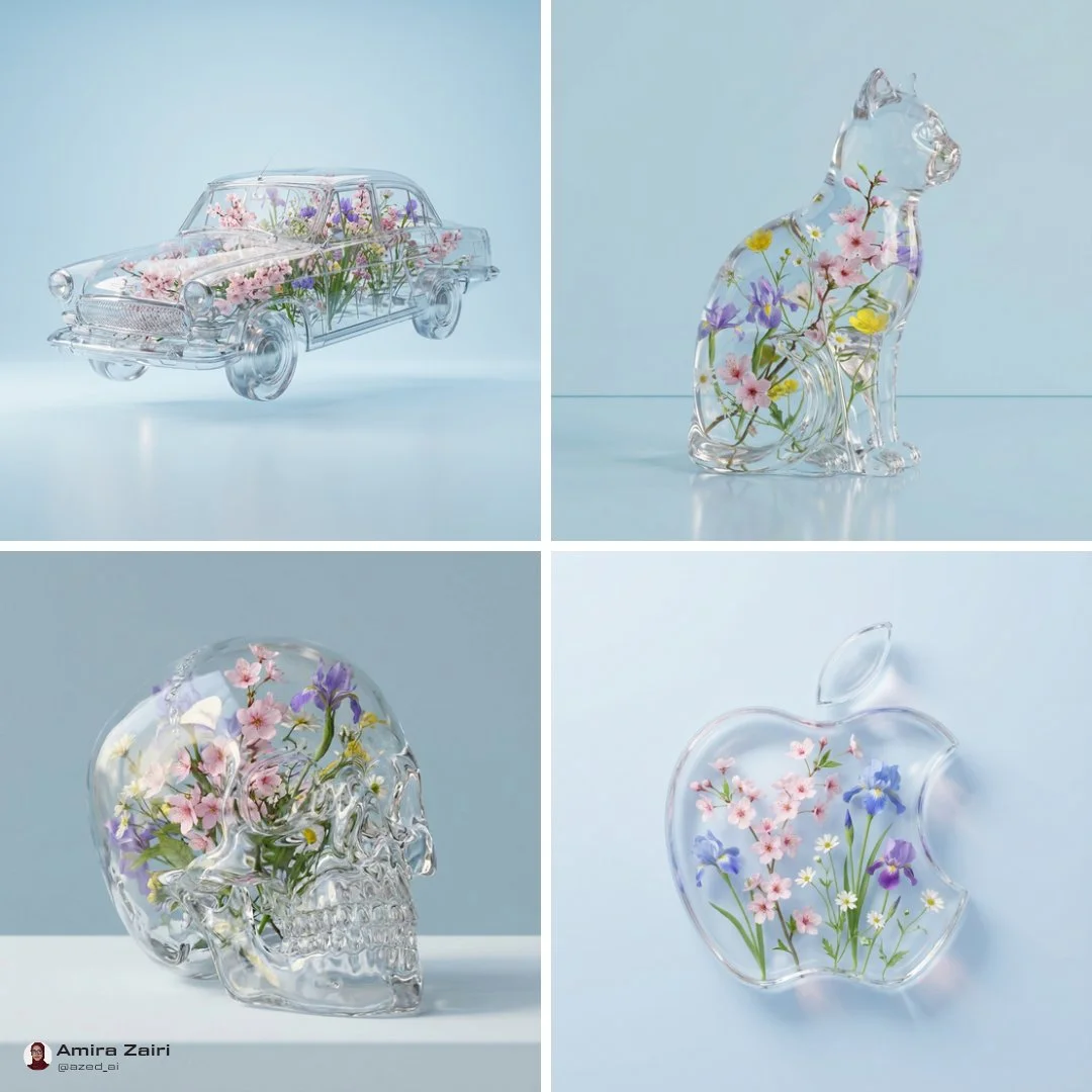Transparent Object with Spring Flowers in Hyper-Realistic 3D Render