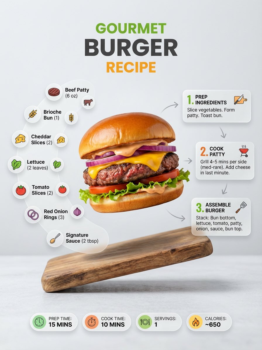 Ultra-clean modern recipe infographic with dynamic layout