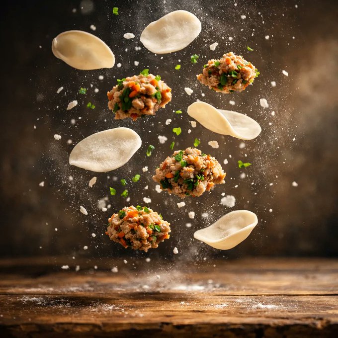 Ultra-realistic cinematic dumpling photography