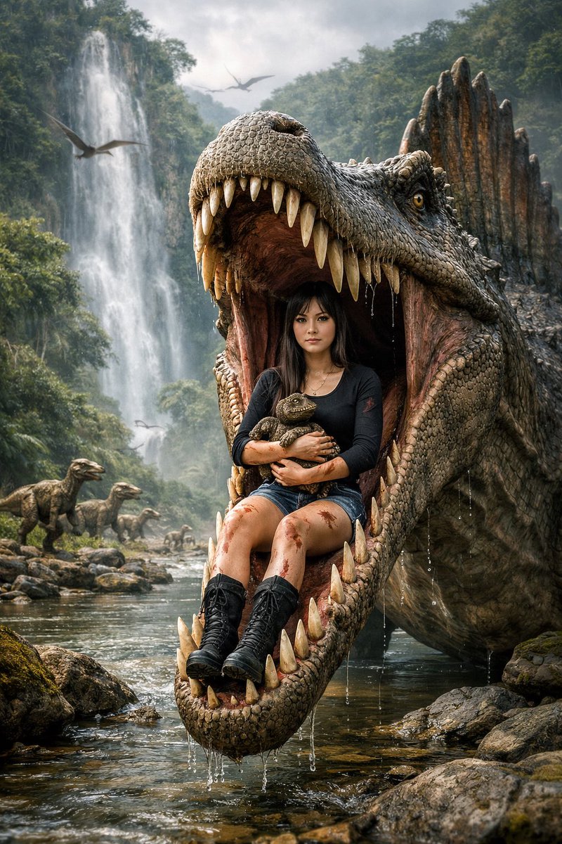 Ultra-realistic cinematic fantasy dinosaur scene