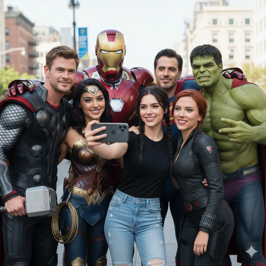 Ultra Realistic Group Selfie with Superheroes