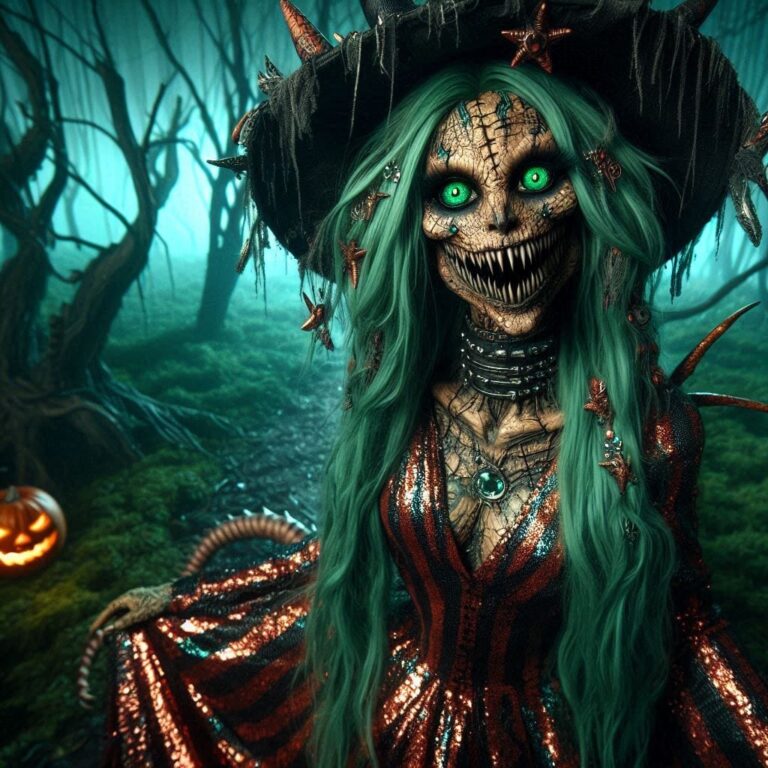 Dystopian Witch in Foggy Swamp