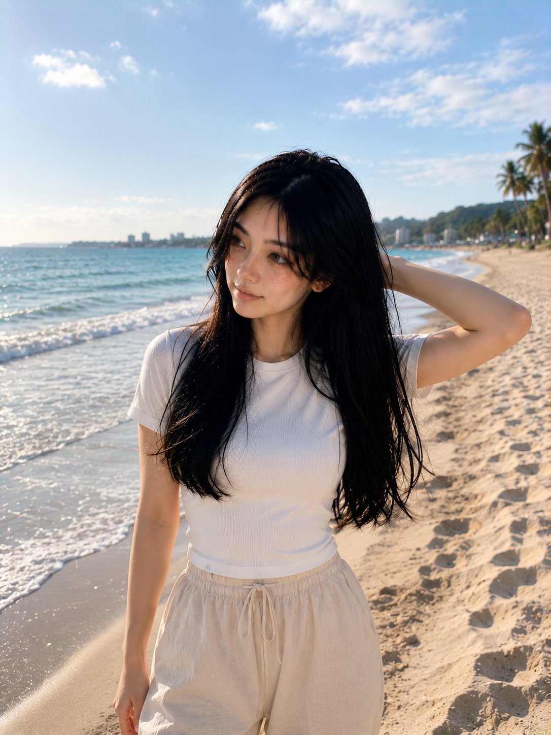 Ultra-realistic Korean Beach Portrait Golden Hour