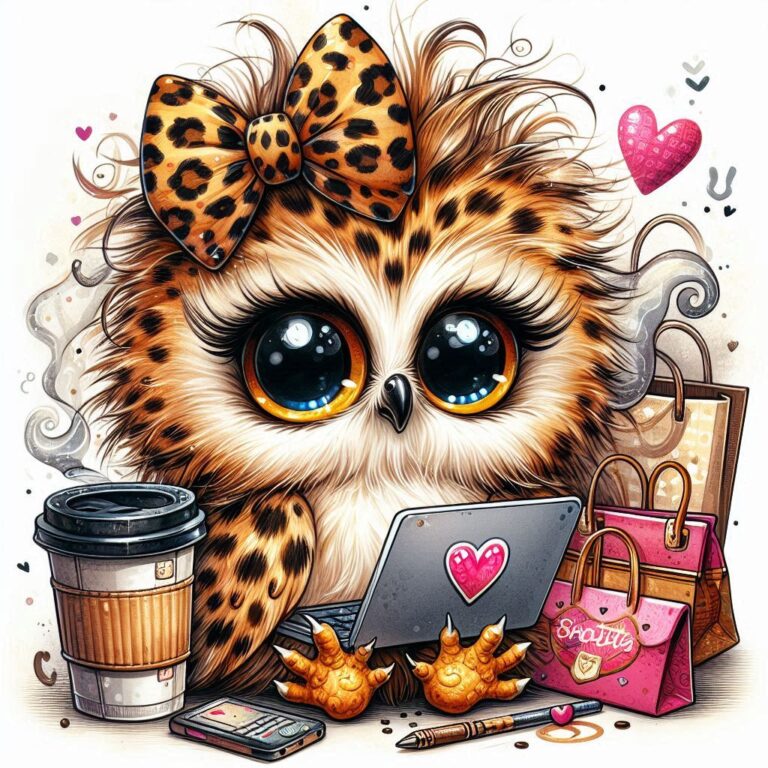 Whimsical Owl Shopping Cozy Scene
