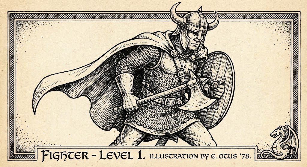 Vintage RPG Character Line Art