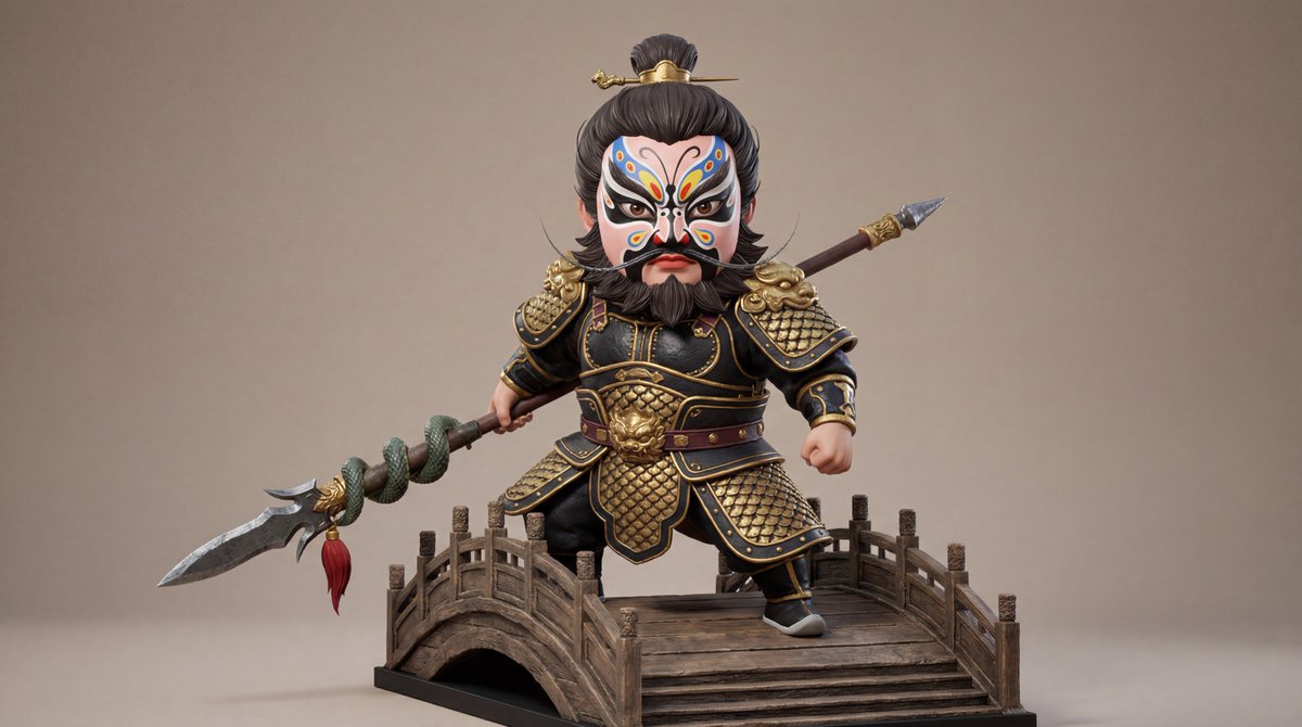 Wu Jing Style Q-version Zhang Fei Action Figure with Butterfly Makeup