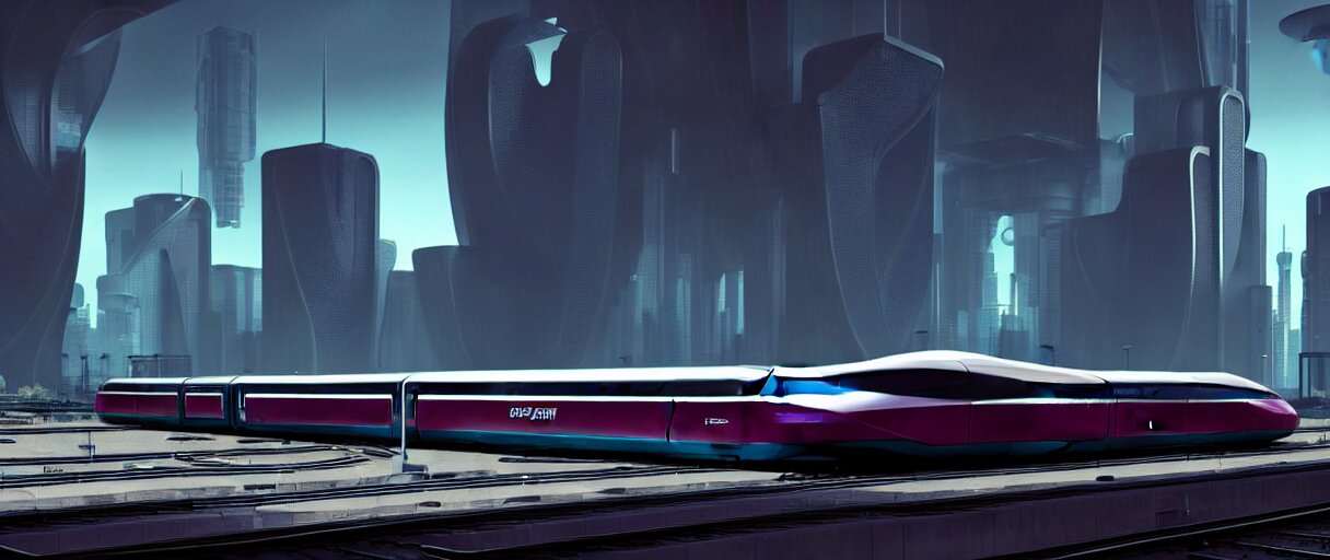 Futuristic City Center with 8 9 0 J Maglev Train in Background