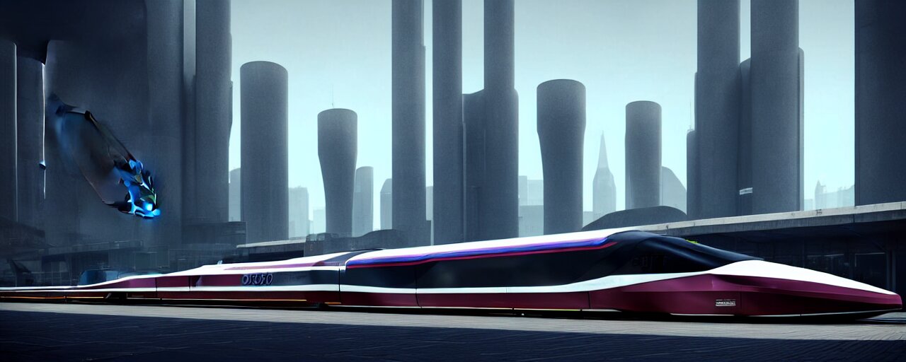 Futuristic City Center with 890J Hypersonic Maglev Train