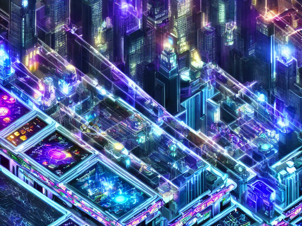 Isometric Futuristic Fractal Pinball Arcade City Skyscrapers Wallpaper